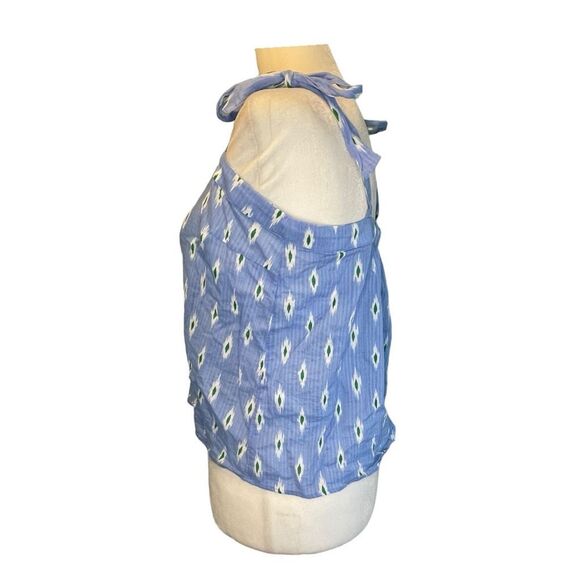 J. Crew Ikat Print Tie Shoulder Top Blue White Chambray Sleeveless S‎ - Picture 4 of 8